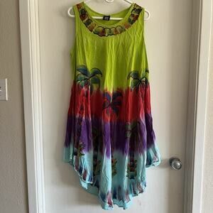 Seven Islands Green One Size Rayon Short Sleeve Dress Palm Tree